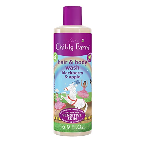 Childs Farm, Kids Hair & Body Wash for Dry, Sensitive Skin, Blackberry & Organic Apple, Gently Cleanses, Vegan, Cruelty-Free, 16.9 fl oz